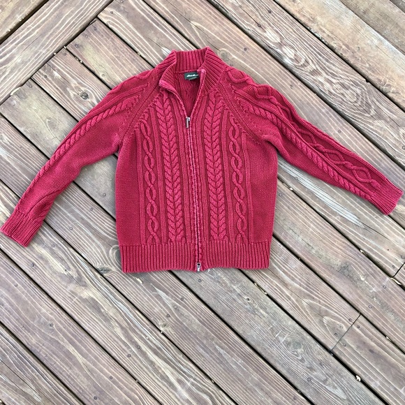 Eddie Bauer Jackets & Blazers - EDDIE BAUER Red Knitted Jacket W/ Double Zipper Size Large